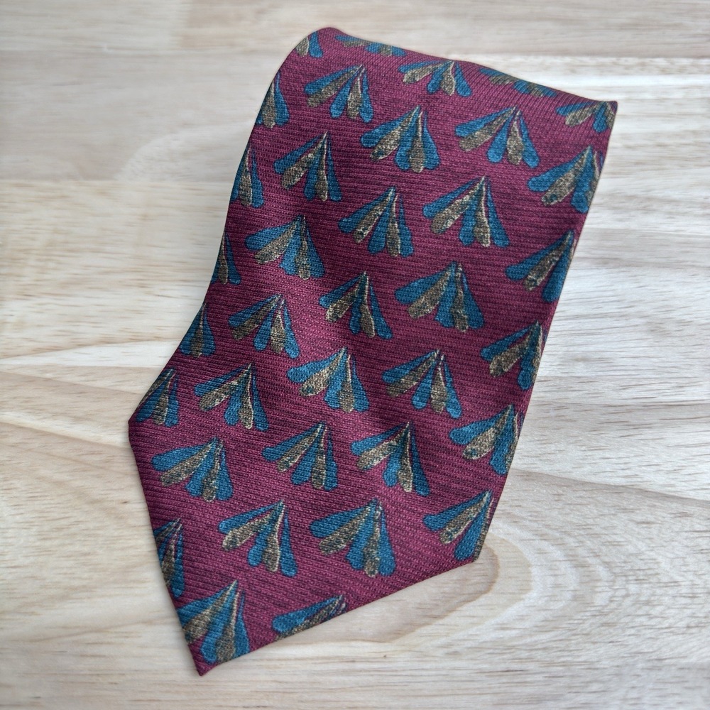 Vintage Chaps Ralph Lauren Men's Silk Tie Red Geometric Designer‎ USA Feathers